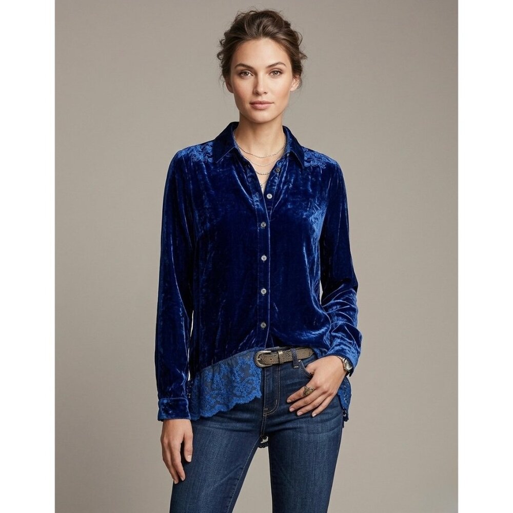 RARE Gypsy Junkies Velvet Lace Silk Embroidered Button Up Top| Indie Sleaze Boho